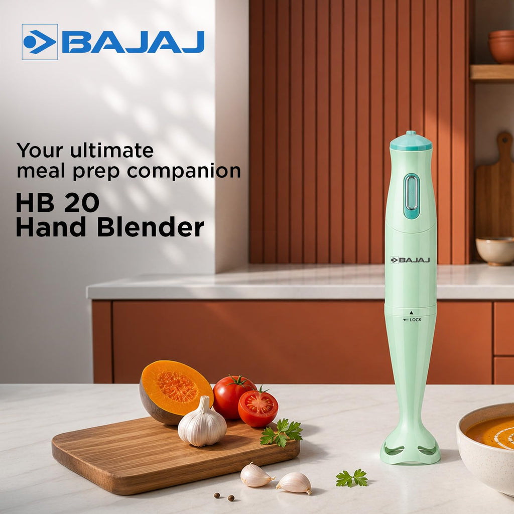 Bajaj HB-20 Silent 300W Hand Blender | Detachable Abs Blender Stem | Penta Flow Breaker | Easy Click Fit Locking | 2 Yr Warranty 【Green】