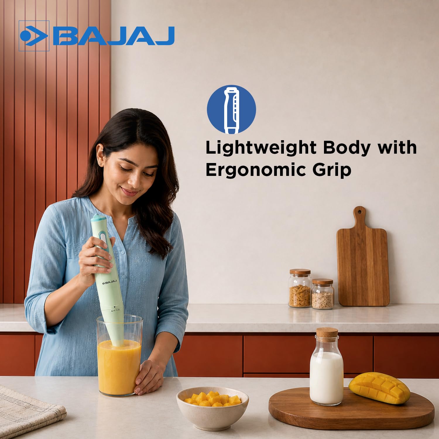 Bajaj HB-20 Silent 300W Hand Blender | Detachable Abs Blender Stem | Penta Flow Breaker | Easy Click Fit Locking | 2 Yr Warranty 【Green】