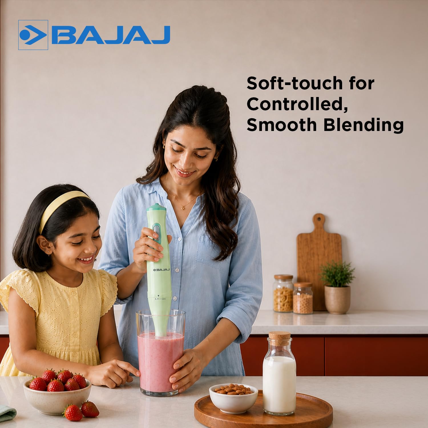 Bajaj HB-20 Silent 300W Hand Blender | Detachable Abs Blender Stem | Penta Flow Breaker | Easy Click Fit Locking | 2 Yr Warranty 【Green】