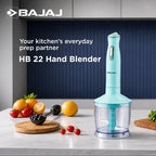 Bajaj HB 22 Silent 300 Watts Hand Blender | Detachable Abs Blender Stem | Additional Chopping Bowl & Attachments | 2 Yr Warranty 【Blue】