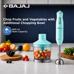 Bajaj HB 22 Silent 300 Watts Hand Blender | Detachable Abs Blender Stem | Additional Chopping Bowl & Attachments | 2 Yr Warranty 【Blue】