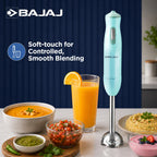 Bajaj HB 22 Silent 300 Watts Hand Blender | Detachable Abs Blender Stem | Additional Chopping Bowl & Attachments | 2 Yr Warranty 【Blue】
