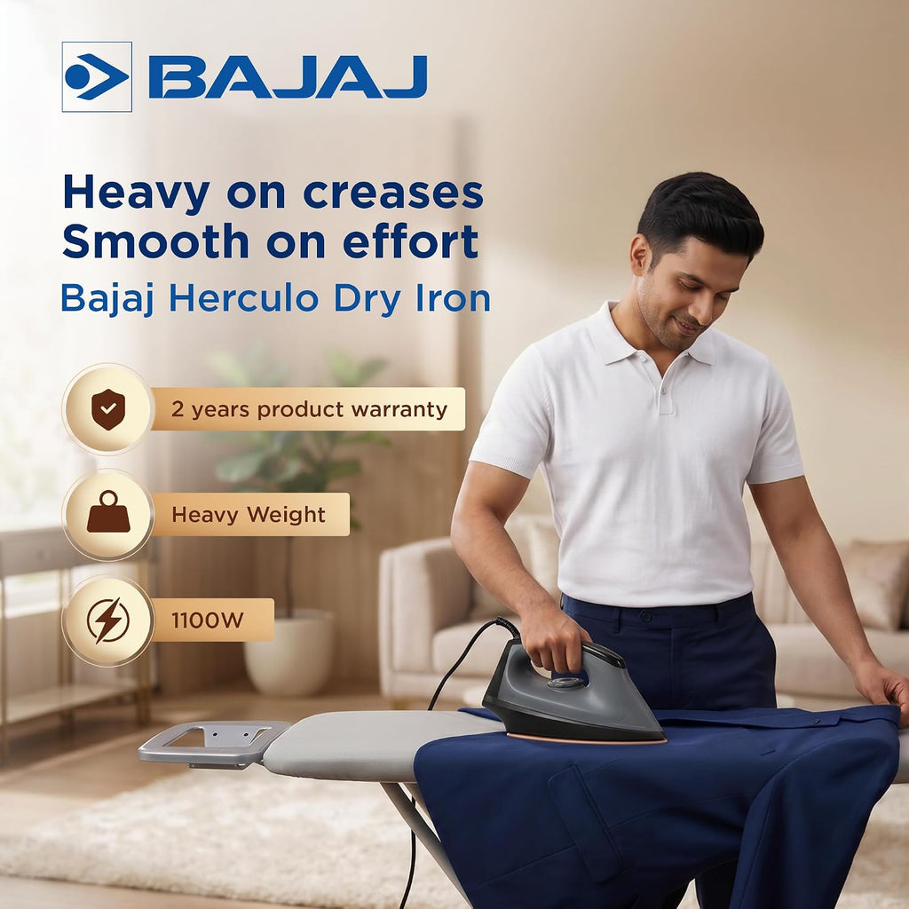 Bajaj Herculo Heavy Weight Dry Iron | 1100 Watts Heavy Weight Dry Iron