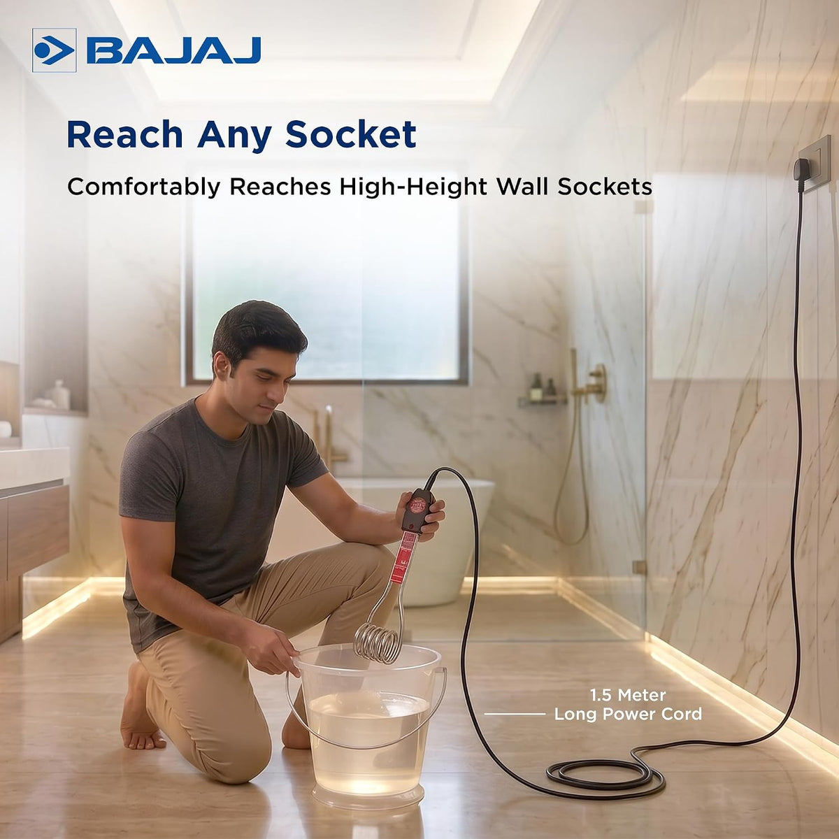 Bajaj Immersion 1500 Watts Water Heater Rod | Nickel Plated Heating| ISI Certified | 2 Years Warranty | Silver