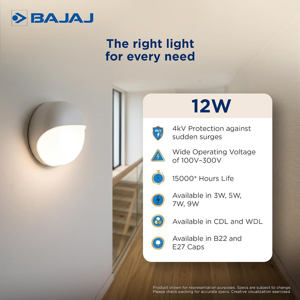 Bajaj Ivora HB LED Lamp 12W CDL B22 | Energy Efficient | Short CIRcuit & Open CIRcuit Protection | EnvIRonmental Friendly | IR, UV Free | LED Bulb For Home | (Pack Of 10) | 1 Yr Warranty