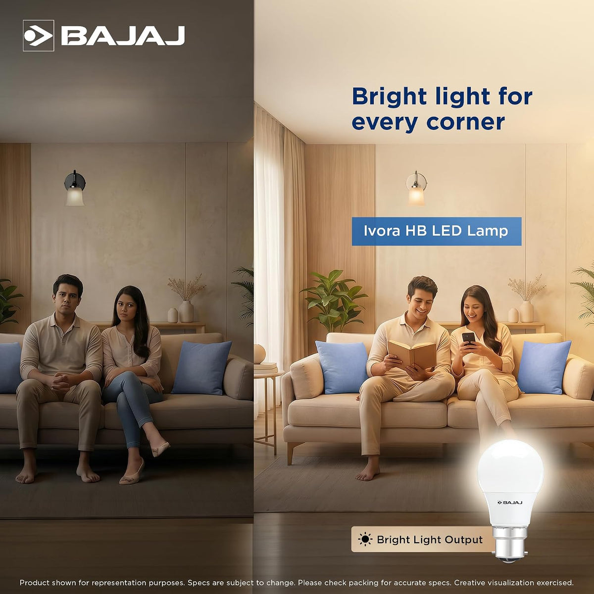Bajaj Ivora HB LED Lamp 12W CDL B22 | Energy Efficient | Short CIRcuit & Open CIRcuit Protection | EnvIRonmental Friendly | IR, UV Free | LED Bulb For Home | (Pack Of 6) | 1 Yr Warranty