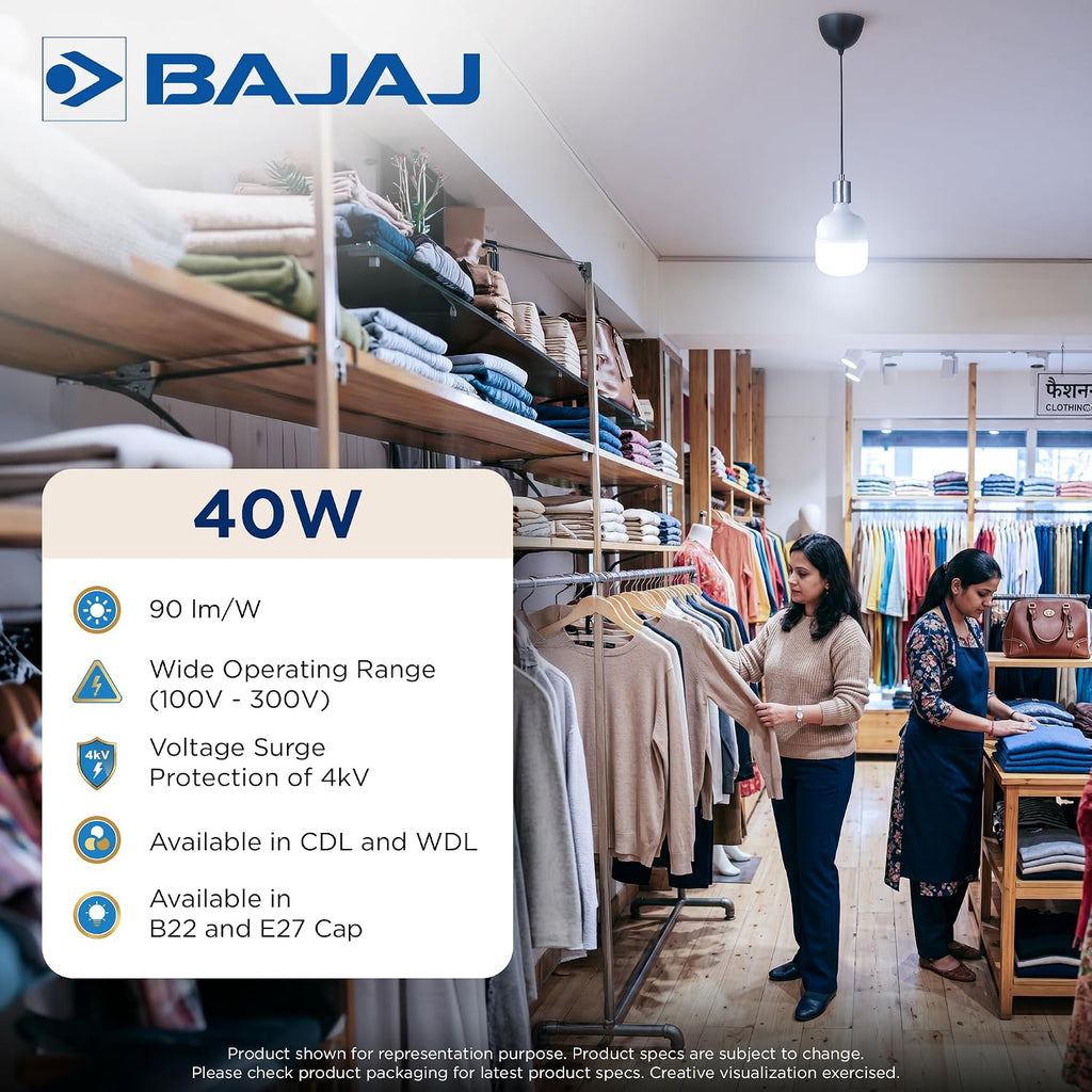 Bajaj Ivora HB HW LED Lamp 40W CDL B22 | Energy Efficient | Instant On | 4 Kv Surge Protection | LED Bulb For Home | White | 1 Year Warranty