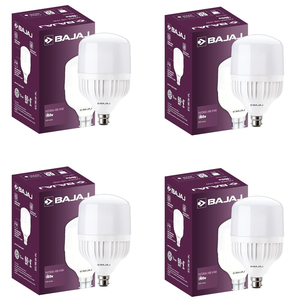 Bajaj Ivora HB HW LED Lamp 60W CDL B22 | Energy Efficient | Instant On | 4 Kv Surge Protection | LED Bulb For Home, Pack of 4