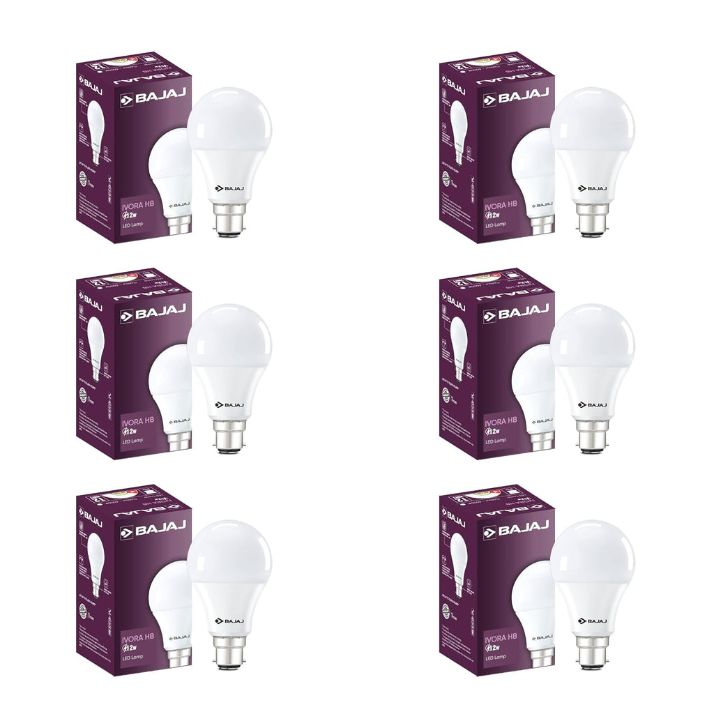 Bajaj Ivora HB LED Lamp 12W CDL B22 | Energy Efficient | Short CIRcuit & Open CIRcuit Protection | EnvIRonmental Friendly | IR, UV Free | LED Bulb For Home | (Pack Of 6) | 1 Yr Warranty