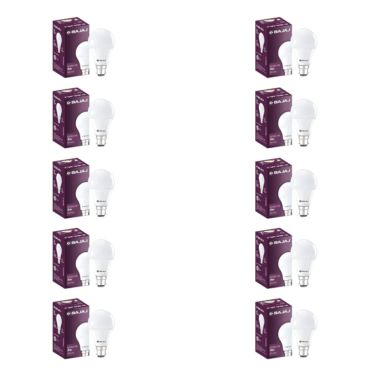 Bajaj Ivora HB LED Lamp 12W CDL B22 | Energy Efficient | Short CIRcuit & Open CIRcuit Protection | EnvIRonmental Friendly | IR, UV Free | LED Bulb For Home | (Pack Of 10) | 1 Yr Warranty