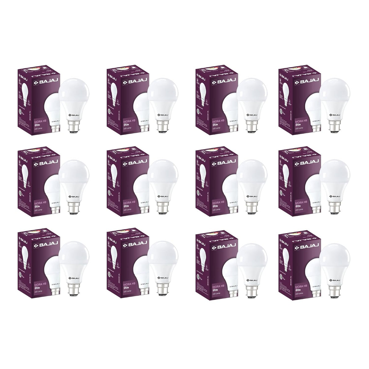 Bajaj Ivora HB LED Lamp 12W CDL B22 | Energy Efficient | Short CIRcuit & Open CIRcuit Protection | EnvIRonmental Friendly | IR, UV Free | LED Bulb For Home | (Pack Of 12) | 1 Yr Warranty