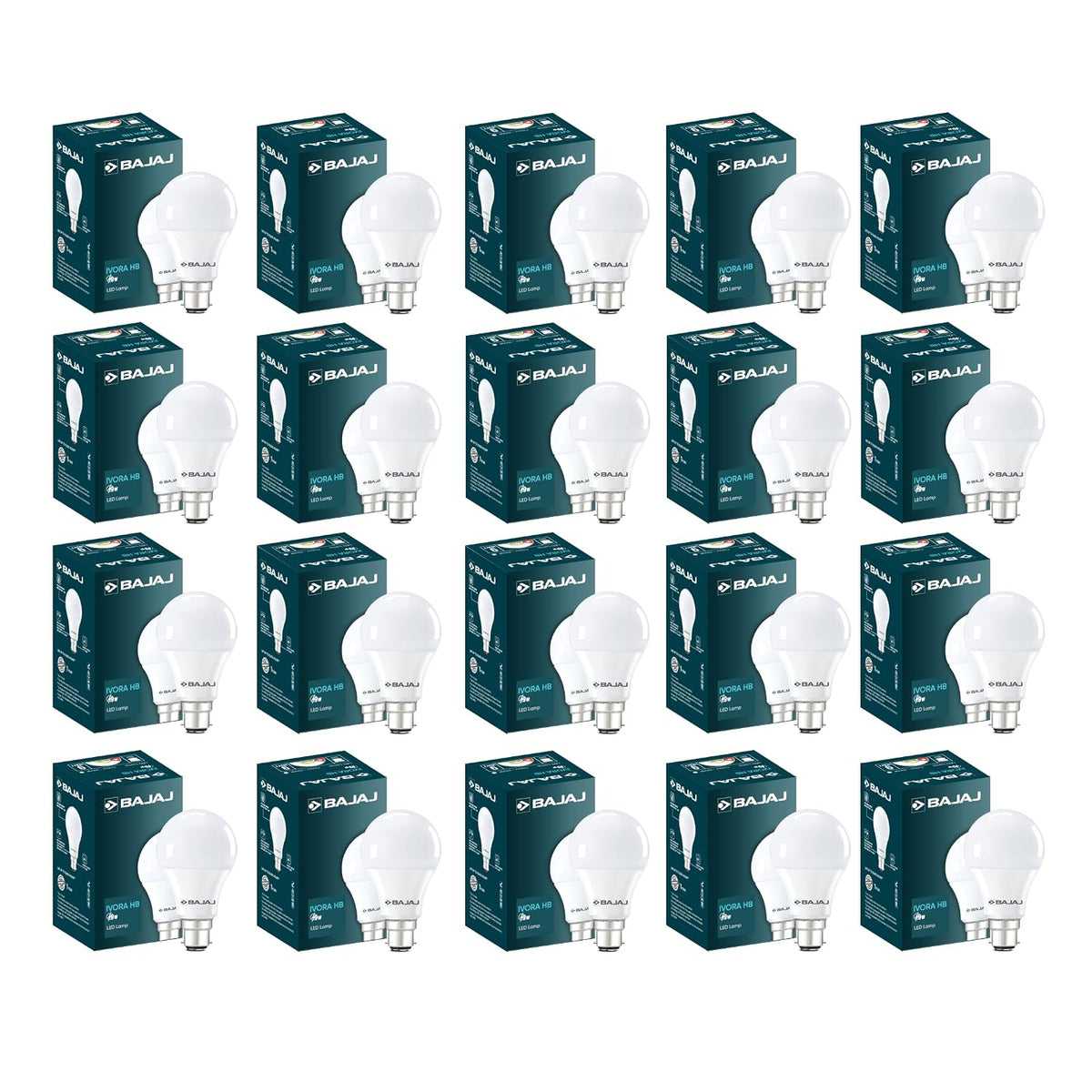 Bajaj Ivora HB LED Lamp 9W CDL Cool Daylight | Energy Efficient | Environment Friendly | Ir, Uv Free | 3.5 Kv Surge Protection | LED B22 Bulb For Home | (Pack Of 20) | 1 Yr Warranty