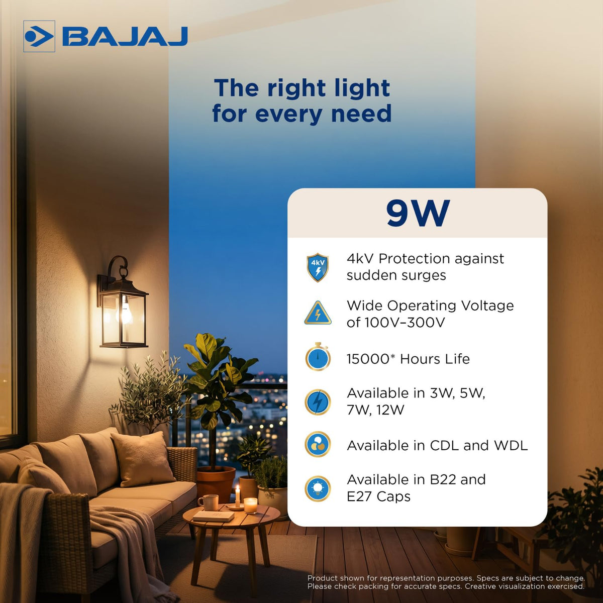 Bajaj Ivora Hb Led Lamp 9W Cdl Cool Daylight | Energy Efficient | Environment Friendly | Ir, Uv Free | 3.5 Kv Surge Protection | Led B22 Bulb For Home | (Pack Of 10) | 1 Yr Warranty