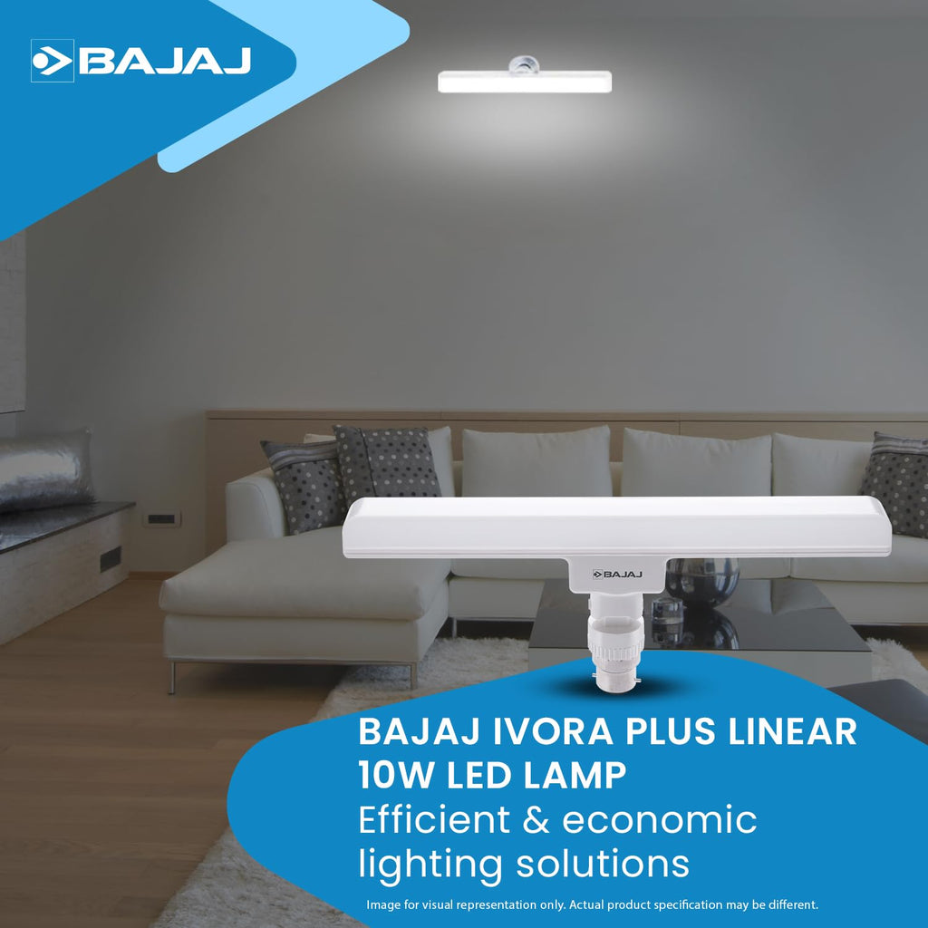 Bajaj Ivora Plus Linear 10W LED Lamp | B22D | Cool Day Light | Energy Savings | 120 Degree Beam Angle | 1 Year - Warranty (Pack of 1, White)