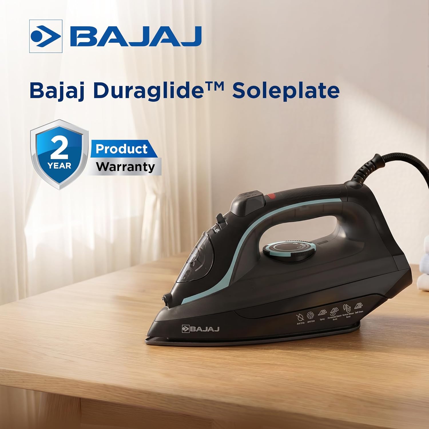 Bajaj MX 45 Steam Aluminium Soleplate Iron | 2000 Watts Power For Faster