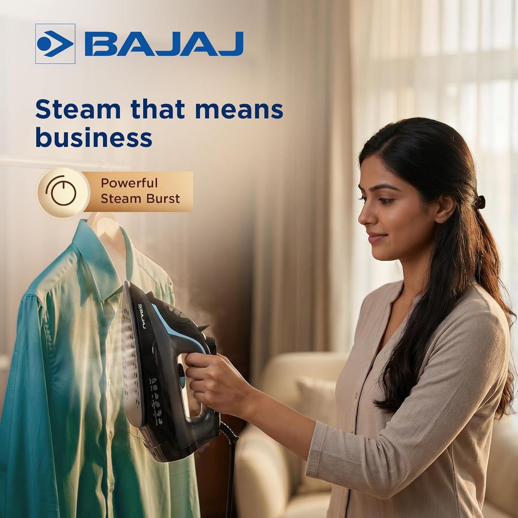 Bajaj MX 45 Steam Aluminium Soleplate Iron | 2000 Watts Power For Faster