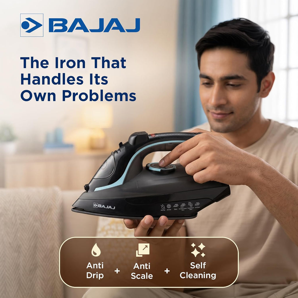 Bajaj MX 45 Steam Aluminium Soleplate Iron | 2000 Watts Power For Faster