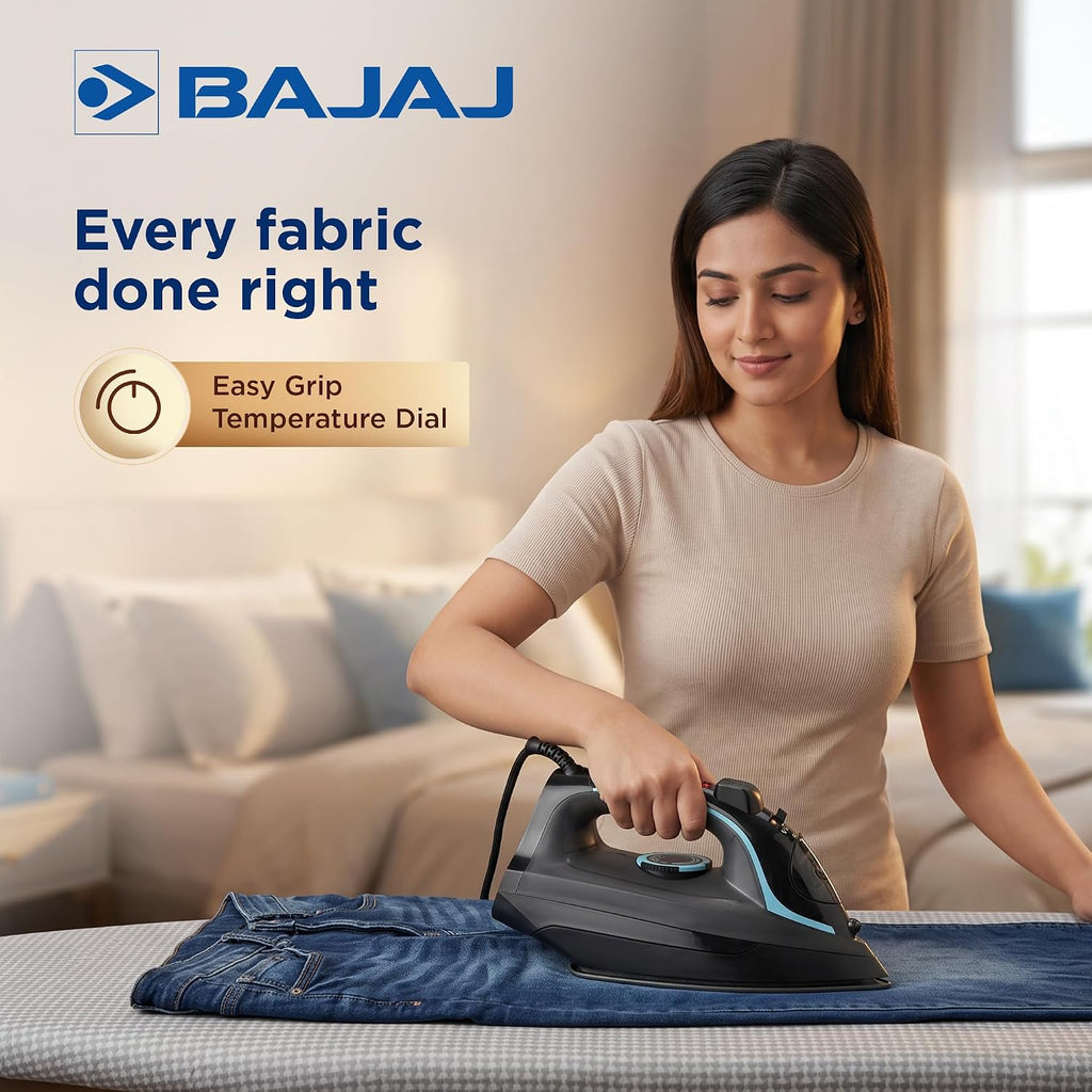 Bajaj MX 45 Steam Aluminium Soleplate Iron | 2000 Watts Power For Faster