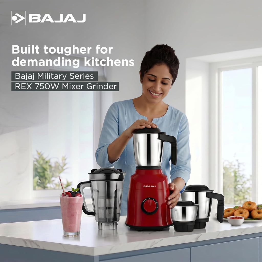 Bajaj Military Series Rex 750W 4 Jar Mixer Grinder