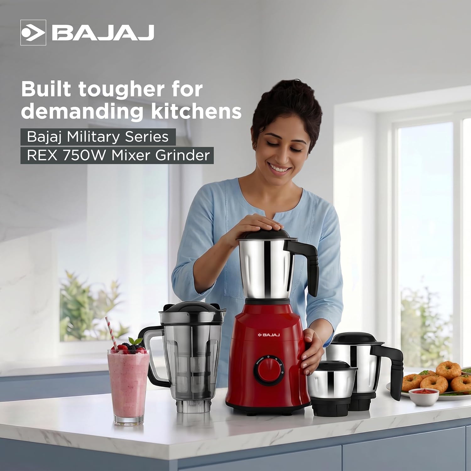 Bajaj Military Series Rex 750W 4 Jar Mixer Grinder