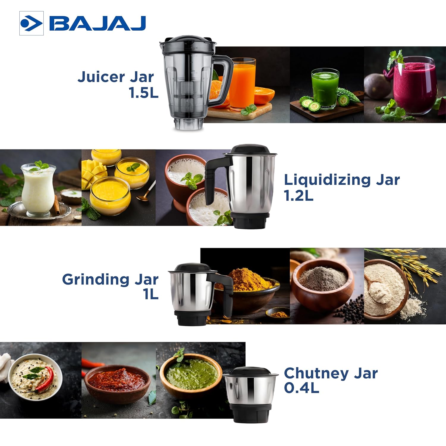 Bajaj Military Series Rex 750W 4 Jar Mixer Grinder