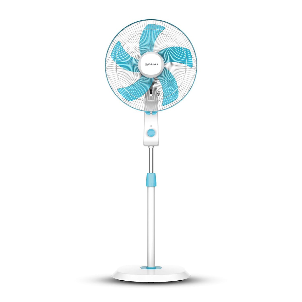 Bajaj Penta Robusto 400mm Oscillating Pedestal Fan for Home | DuraBreezeTM Technology | Power of 5 Blades | 100% Copper Motor | High Air Delivery | Modern Décor | 3 Years Warranty 【Icy Blue & White】