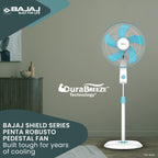 Bajaj Penta Robusto 400mm Oscillating Pedestal Fan for Home | DuraBreezeTM Technology | Power of 5 Blades | 100% Copper Motor | High Air Delivery | Modern Décor | 3 Years Warranty 【Icy Blue & White】