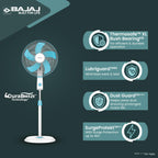 Bajaj Penta Robusto 400mm Oscillating Pedestal Fan for Home | DuraBreezeTM Technology | Power of 5 Blades | 100% Copper Motor | High Air Delivery | Modern Décor | 3 Years Warranty 【Icy Blue & White】