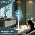 Bajaj Penta Robusto 400mm Oscillating Pedestal Fan for Home | DuraBreezeTM Technology | Power of 5 Blades | 100% Copper Motor | High Air Delivery | Modern Décor | 3 Years Warranty 【Icy Blue & White】