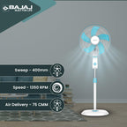 Bajaj Penta Robusto 400mm Oscillating Pedestal Fan for Home | DuraBreezeTM Technology | Power of 5 Blades | 100% Copper Motor | High Air Delivery | Modern Décor | 3 Years Warranty 【Icy Blue & White】