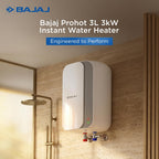 Bajaj Prohot 3 Litre Instant Water Heater | 3KW Vertical Geyser for Bathroom & Kitchen | Fast Heating Element | High Grade SS Tank | Multiple Safety Systems | 2-Yr Product Warranty | White