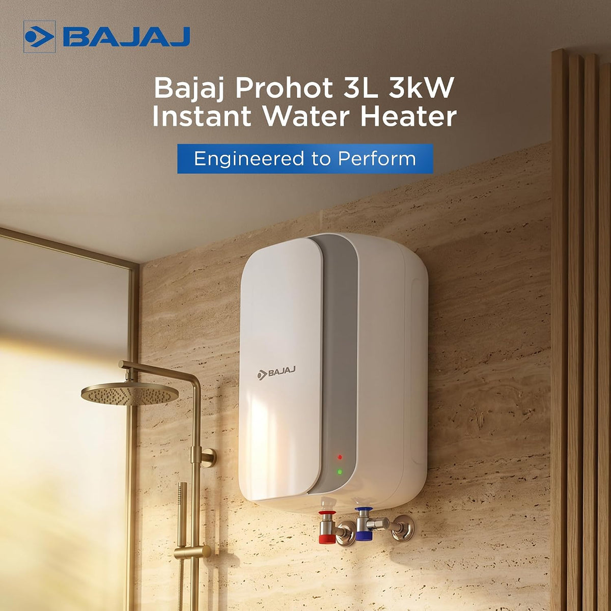 Bajaj Prohot 3 Litre Instant Water Heater | 3KW Vertical Geyser for Bathroom & Kitchen | Fast Heating Element | High Grade SS Tank | Multiple Safety Systems | 2-Yr Product Warranty | White