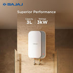 Bajaj Prohot 3 Litre Instant Water Heater | 3KW Vertical Geyser for Bathroom & Kitchen | Fast Heating Element | High Grade SS Tank | Multiple Safety Systems | 2-Yr Product Warranty | White