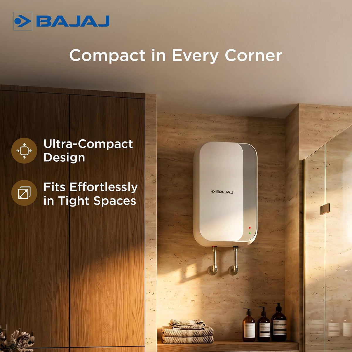 Bajaj Prohot 3 Litre Instant Water Heater | 3KW Vertical Geyser for Bathroom & Kitchen | Fast Heating Element | High Grade SS Tank | Multiple Safety Systems | 2-Yr Product Warranty | White