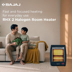 Bajaj RHX-2 Halogen Heater | 2 Heat Settings-400W/800 Watts | Noiseless Operation | DuraElement With 1-Yr Heating Element Warranty | Convection Room Heater For Winter | 2-Yr Warranty 【Black】