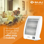 Bajaj RHX-2 Halogen Heater | 2 Heat Settings-400W/800 Watts | Noiseless Operation | DuraElement With 1-Yr Heating Element Warranty By Bajaj | Convection Room Heater For Winter | 2-Yr Warranty 【White】