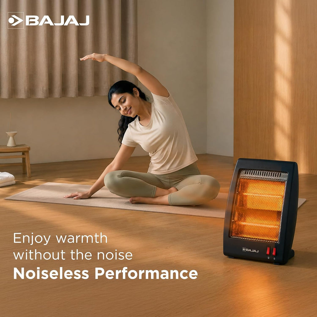 Bajaj RHX-2 Halogen Heater | 2 Heat Settings-400W/800 Watts | Noiseless Operation | DuraElement With 1-Yr Heating Element Warranty | Convection Room Heater For Winter | 2-Yr Warranty 【Black】