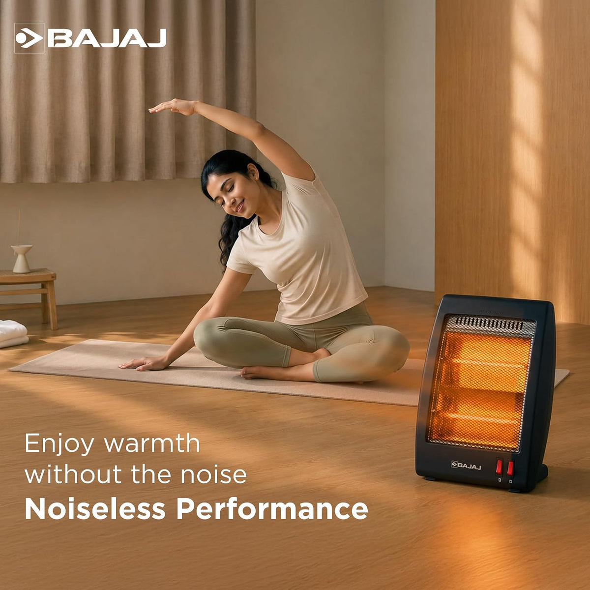 Bajaj RHX-2 Halogen Heater | 2 Heat Settings-400W/800 Watts | Noiseless Operation | DuraElement With 1-Yr Heating Element Warranty | Convection Room Heater For Winter | 2-Yr Warranty 【Black】