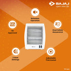 Bajaj RHX-2 Halogen Heater | 2 Heat Settings-400W/800 Watts | Noiseless Operation | DuraElement With 1-Yr Heating Element Warranty By Bajaj | Convection Room Heater For Winter | 2-Yr Warranty 【White】