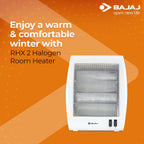 Bajaj RHX-2 Halogen Heater | 2 Heat Settings-400W/800 Watts | Noiseless Operation | DuraElement With 1-Yr Heating Element Warranty By Bajaj | Convection Room Heater For Winter | 2-Yr Warranty 【White】