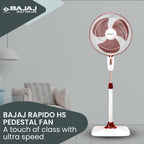 Bajaj Rapido 400 MM Pedestal Fan For Home | Full Copper Motor | High Speed Operation | Overload Thermal Protector | 2 Yrs Warranty 【Wine Red】