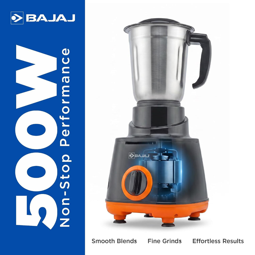 Bajaj Rex 500W Mixer Grinder | 3 Stainless Steel Jars with Multifunctional Blades