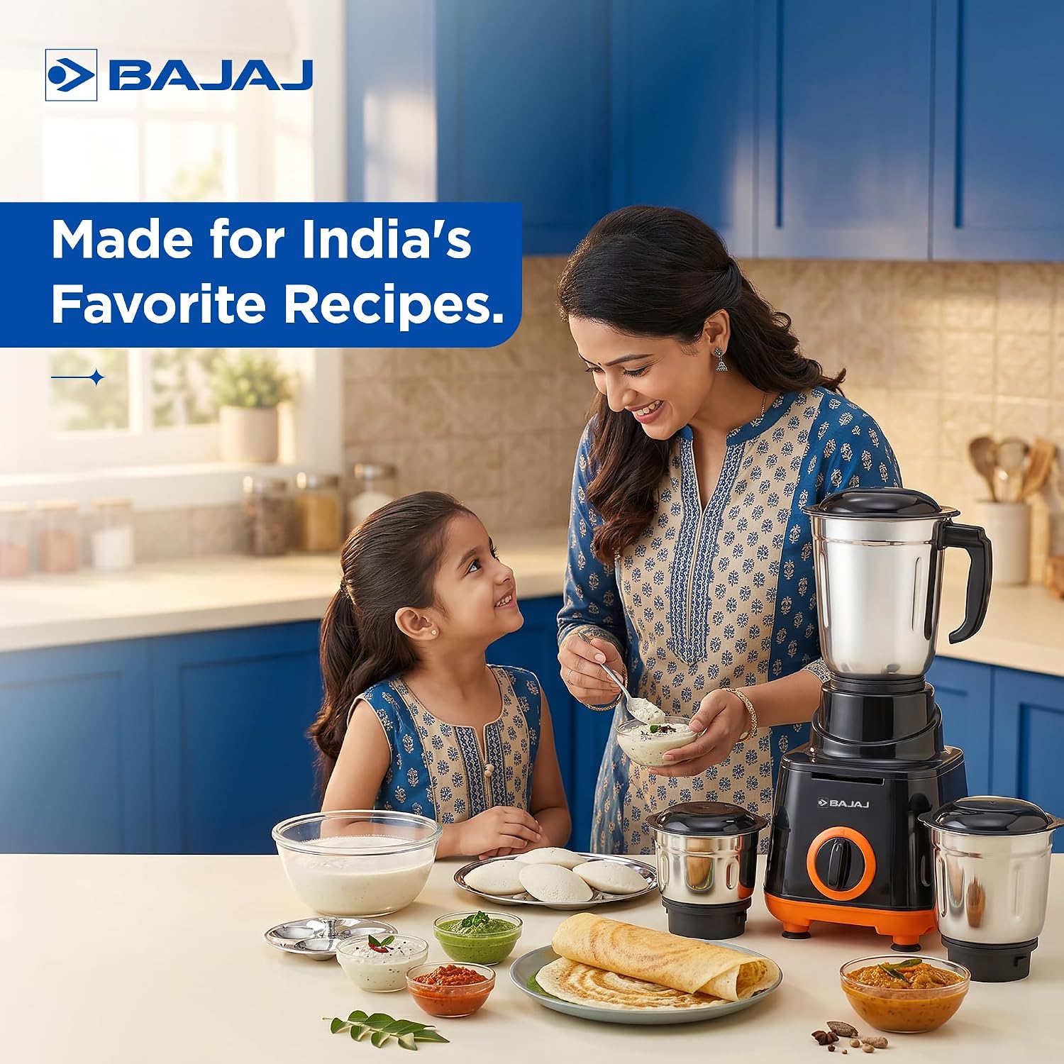 Bajaj Rex 500W Mixer Grinder | 3 Stainless Steel Jars with Multifunctional Blades
