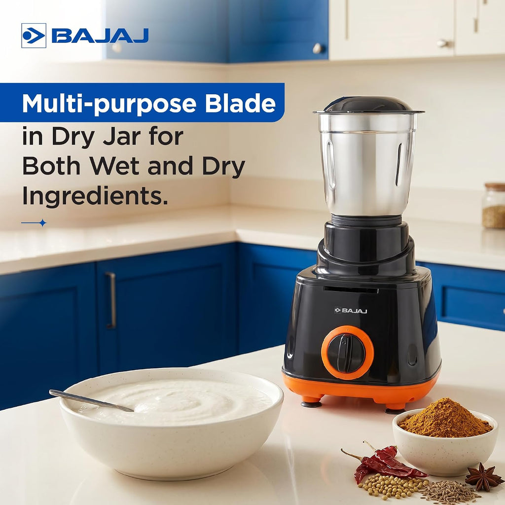 Bajaj Rex 500W Mixer Grinder | 3 Stainless Steel Jars with Multifunctional Blades