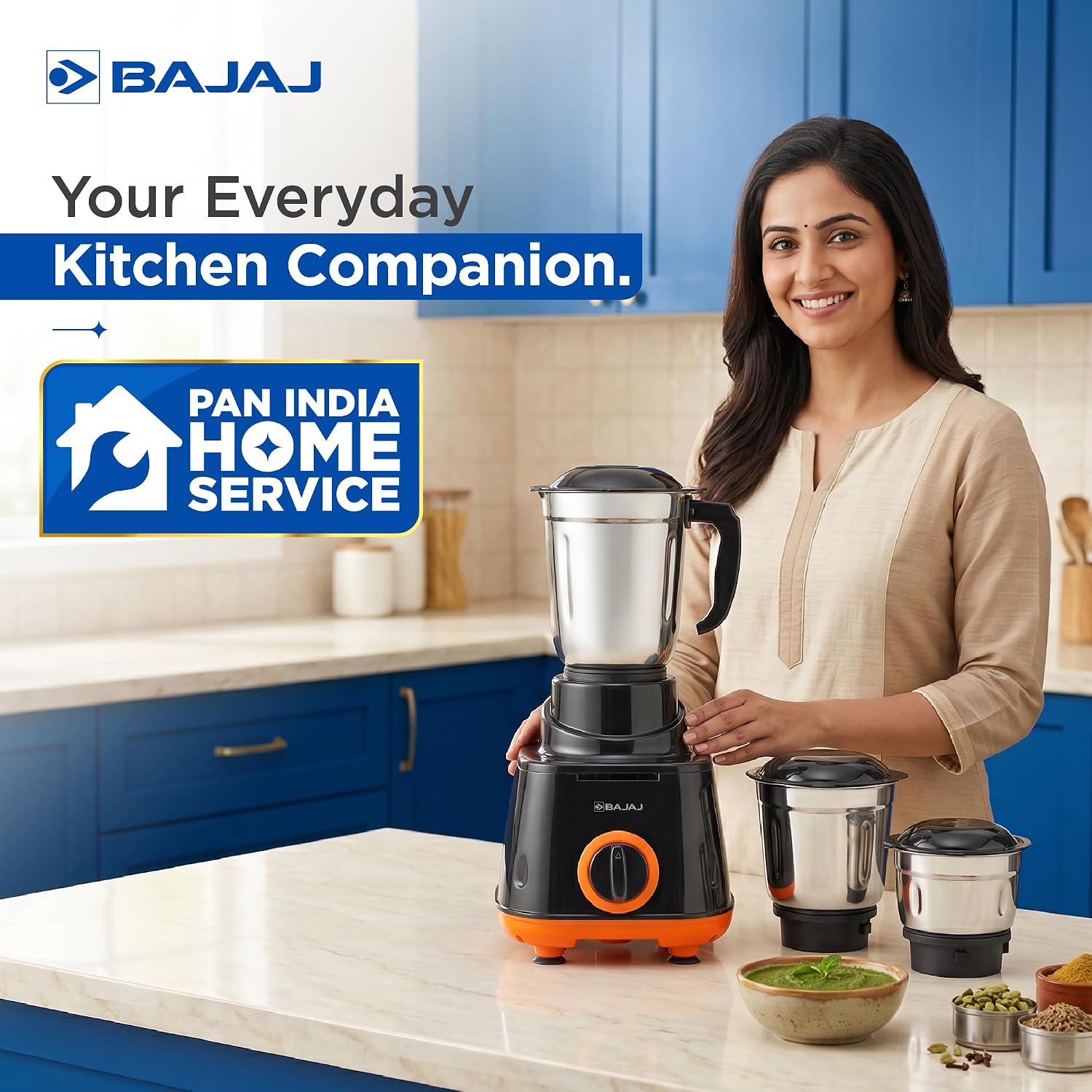 Bajaj Rex 500W Mixer Grinder | 3 Stainless Steel Jars with Multifunctional Blades