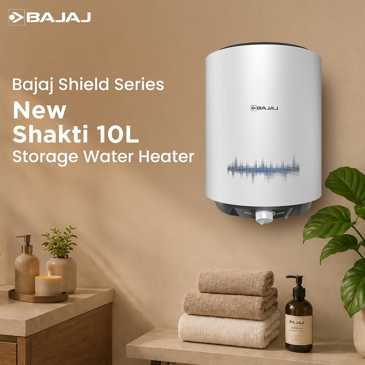 Bajaj Shield Series New Shakti 10L Storage Wall Mount Water Heater For Home, 5-Star Rated Geyser, Child Safety Mode, 7-Yr Tank, 6-Yr Element, 2-Yr Product Warranty,【White & Grey】