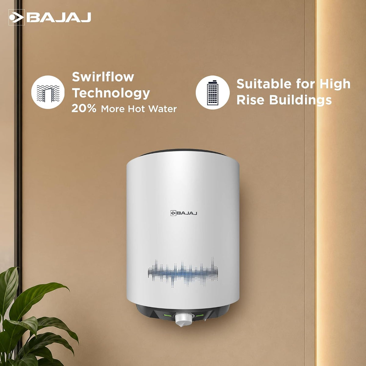 Bajaj Shield Series New Shakti 15L Storage Wall Mount Water Heater For Home, 5-Star Rated Geyser, Child Safety Mode, 7-Yr Tank, 6-Yr Element, 2-Yr Product Warranty, White & Grey