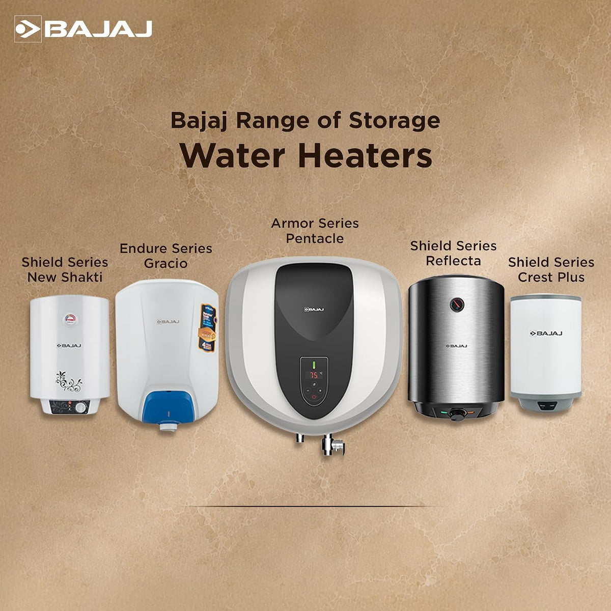 Bajaj Shield Series New Shakti 15L Storage Wall Mount Water Heater For Home, 5-Star Rated Geyser, Child Safety Mode, 7-Yr Tank, 6-Yr Element, 2-Yr Product Warranty, White & Grey