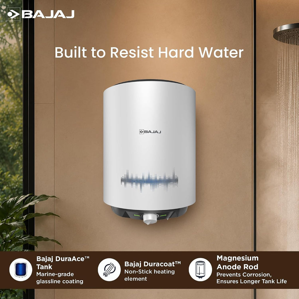 Bajaj Shield Series New Shakti 25L Storage Wall Mount Water Heater for Home, 5-Star Rated Geyser, Child Safety Mode, 10-Year Tank, 6-Year Element, 4-Year Product Warranty (White & Grey)