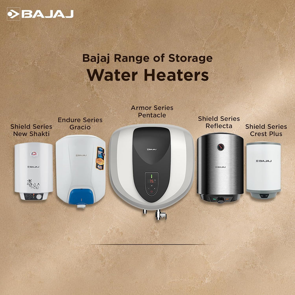 Bajaj Shield Series New Shakti 25L Storage Wall Mount Water Heater for Home, 5-Star Rated Geyser, Child Safety Mode, 10-Year Tank, 6-Year Element, 4-Year Product Warranty (White & Grey)